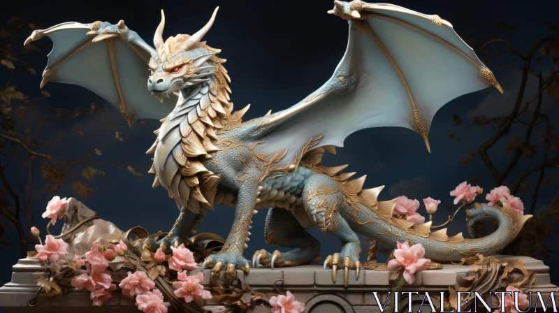 AI ART Majestic Blue and Gold Dragon 3D Rendering