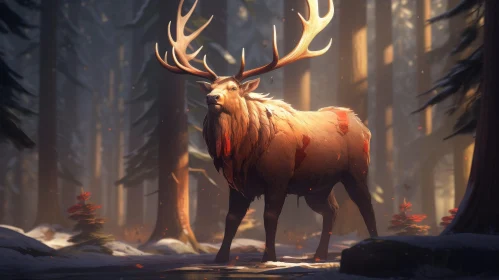 Majestic Elk in Snow-Covered Forest