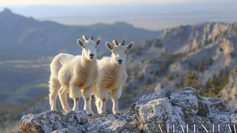 Majestic Mountain Goats in Snowy Landscape AI Image