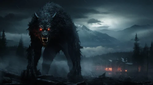 Menacing Werewolf in Dark Stormy Night