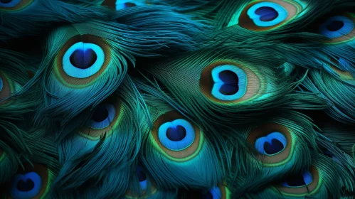 Peacock Feathers Close-up in Blue-Green with Iridescent Highlights