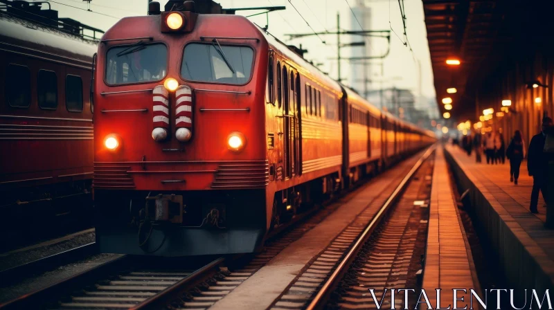 Red and White Train at Railway Station AI Image