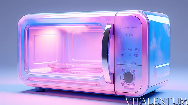 Retro-styled Microwave Oven in Pink and Blue Gradient Colors AI Image