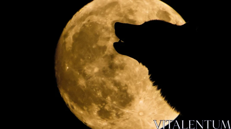 Silhouette of Wolf Howling at Moon AI Image