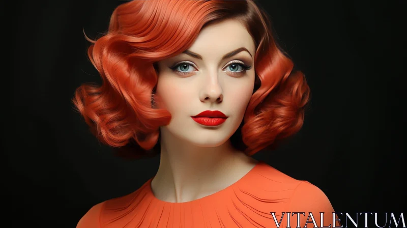 AI ART Stylish Woman with Orange Hair in Vintage Dress