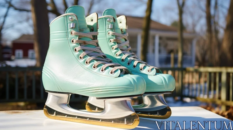 Vintage Ice Skates on White Surface Outdoors AI Image
