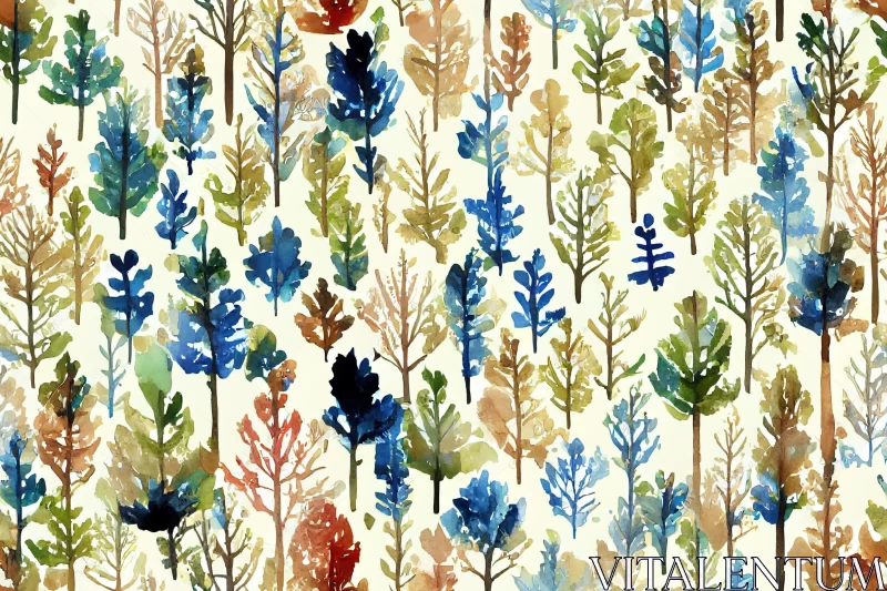 AI ART Watercolor Leaves and Trees Pattern - Playful and Vibrant