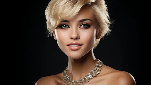 Young Blonde Woman Portrait with Diamond Necklace