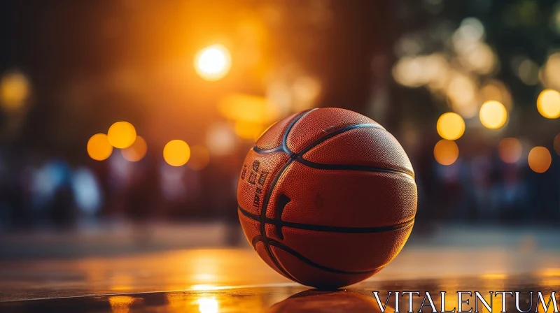 Basketball Close-up on Wooden Court AI Image