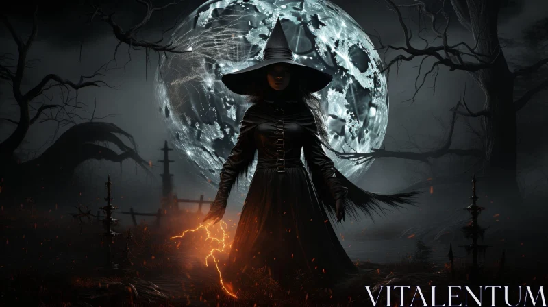 Dark and Moody Witch Painting in a Graveyard AI Image