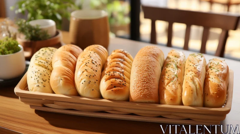 Delicious Bread Varieties in Wooden Basket AI Image