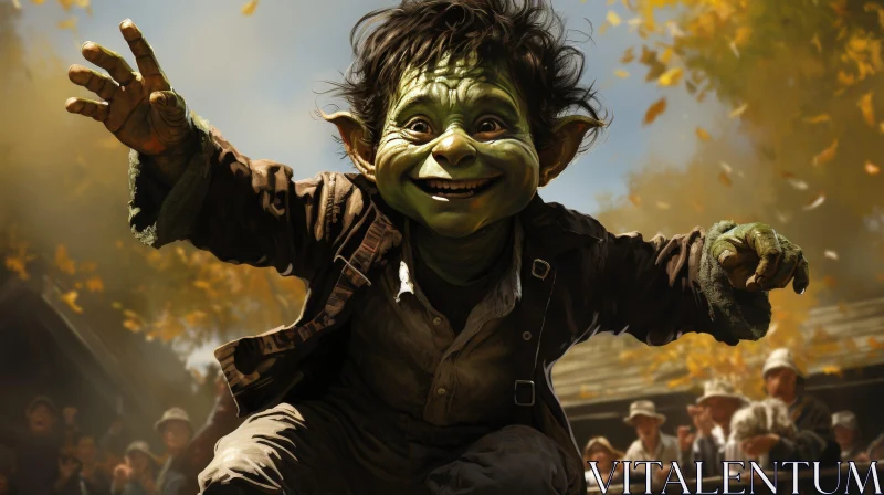 Mischievous Goblin Digital Painting in Field AI Image