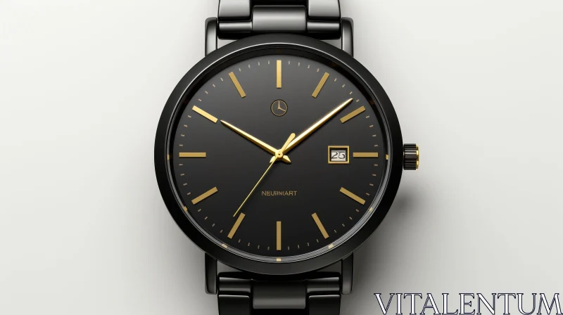 AI ART NEURMART Black Wristwatch with Gold Hands - Elegant Design