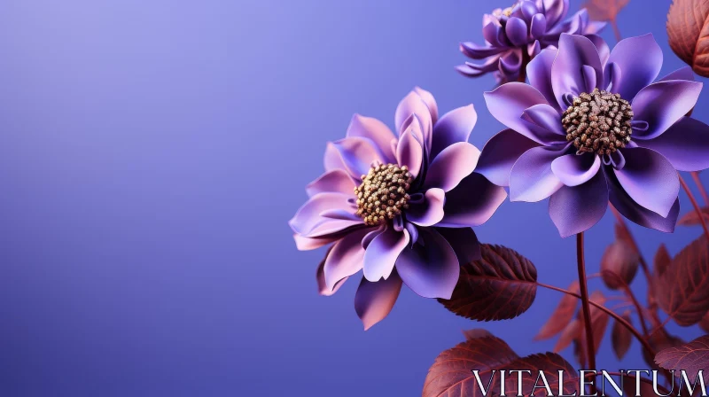 Purple Flowers 3D Rendering - Wallpaper Illustration AI Image