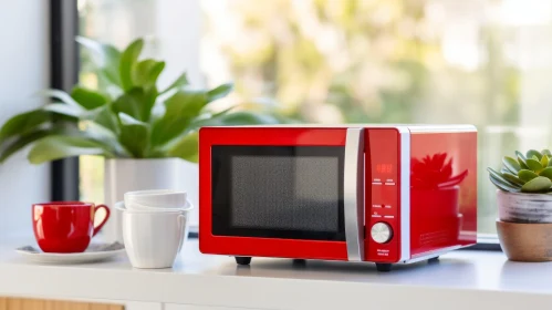 Red Microwave Oven in Kitchen