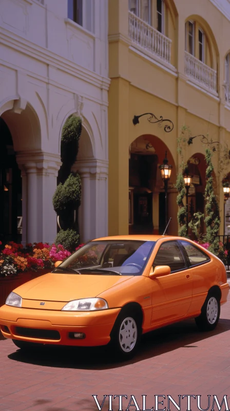 Vibrant Orange Car in Mesmerizing Alley | 1990s Classical Revival AI Image