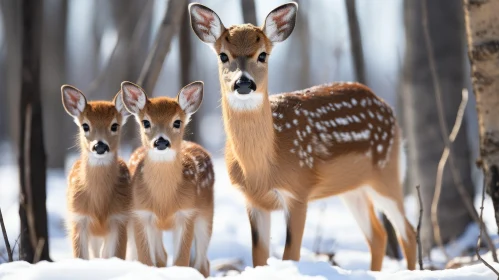 Winter Wildlife Encounter: Three Deer in Snowy Forest