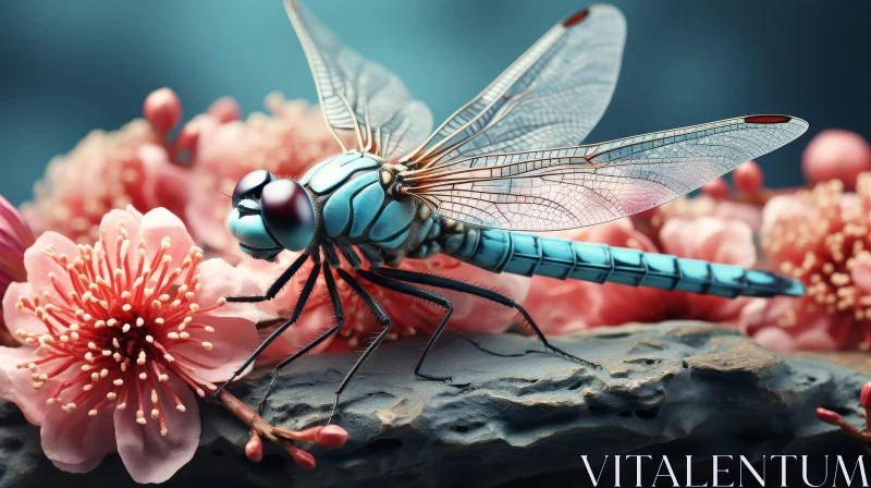 AI ART Blue Dragonfly Close-up: Delicate Wings in Garden Setting