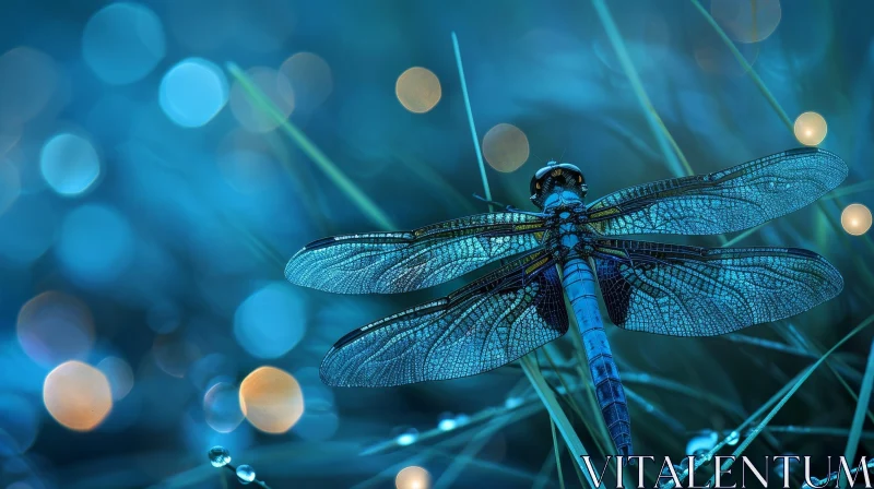 AI ART Blue Dragonfly in Sunlight - Majestic Nature Photography