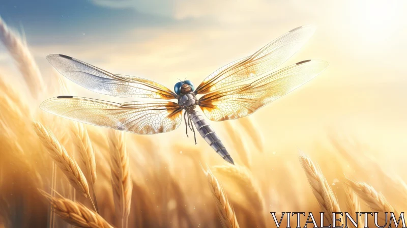 Dragonfly in Wheat Field: A Natural Wonder AI Image