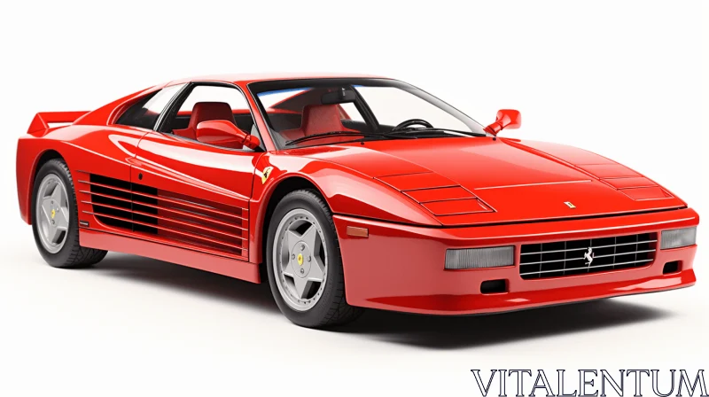 Elegant Red Ferrari Sports Car on White Background | Vaporwave Aesthetics AI Image