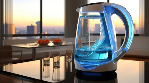 Glass Electric Kettle with Blue Light in Modern Kitchen