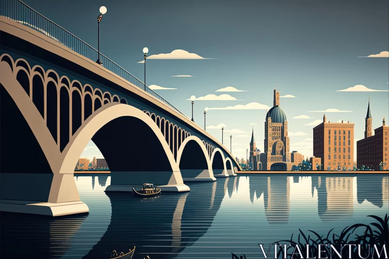 Majestic Bridge: Art Deco Inspired Cityscape AI Image