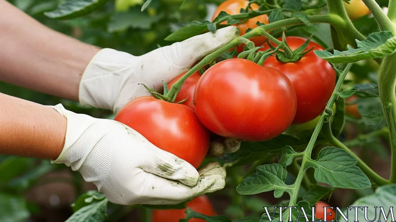 Ripe Red Tomatoes Held by White-Gloved Hands AI Image