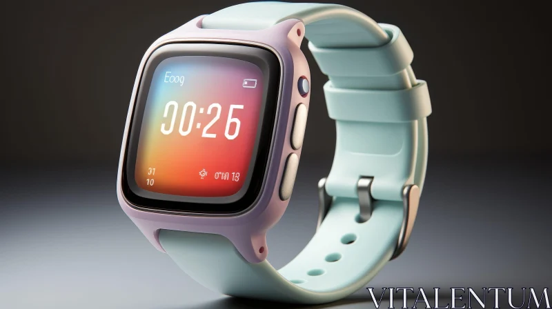 Square Face Smartwatch 3D Rendering in Pink and Blue AI Image