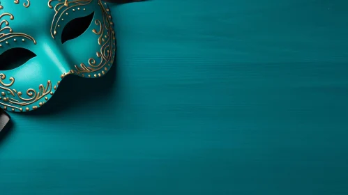Venetian Carnival Mask on Blue Wooden Background