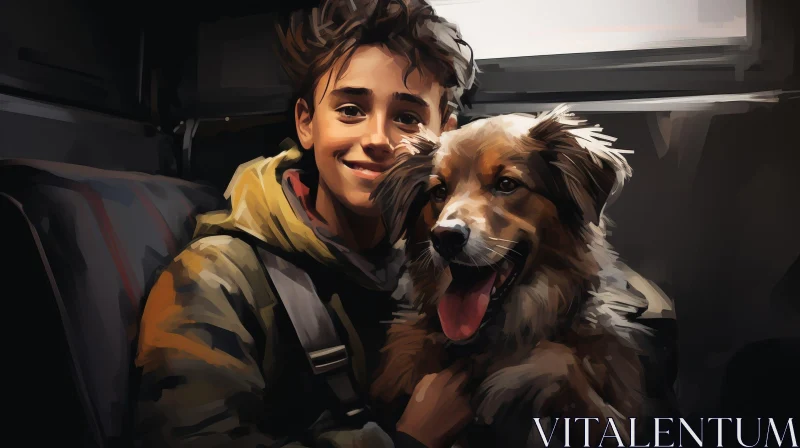 Boy and Dog in Car: Heartwarming Moment of Connection AI Image
