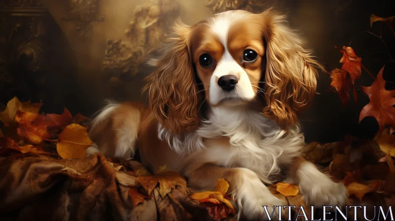 Graceful Cavalier King Charles Spaniel on Autumn Leaves AI Image