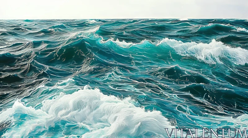 Powerful Painting of Turbulent Sea Waves AI Image