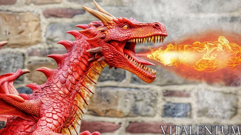 AI ART Red Dragon Breathing Fire - Fantasy 3D Rendering