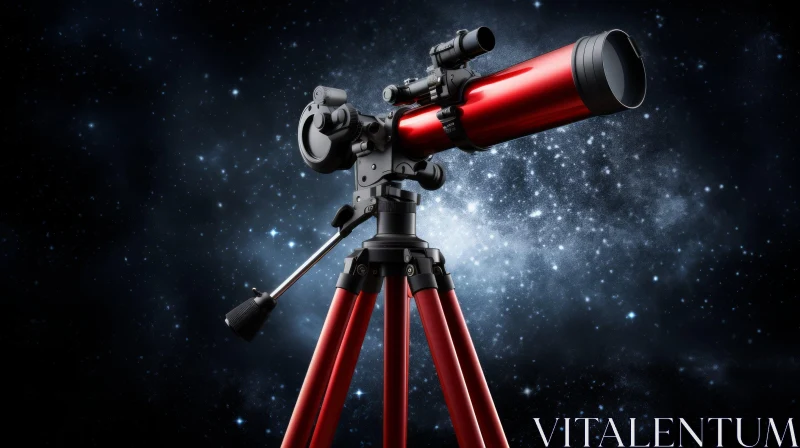 Red Telescope on Tripod Observing Starry Night Sky AI Image
