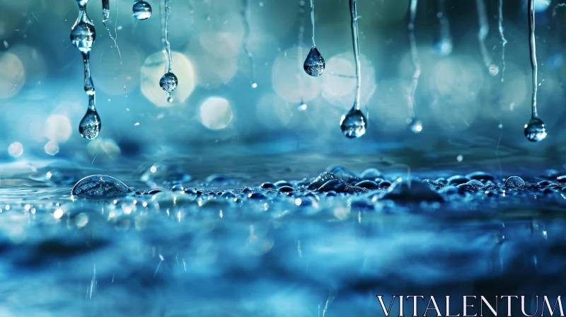 Serene Raindrops Falling into Clear Puddle AI Image