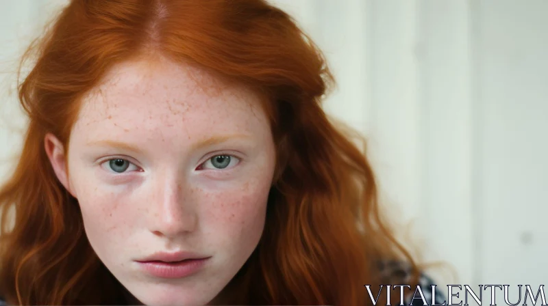 Serious Portrait of a Young Woman with Red Hair AI Image