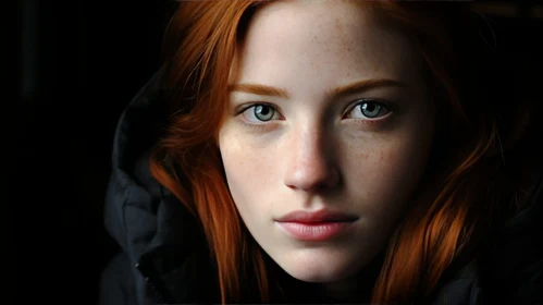 Young Woman Portrait with Red Hair and Green Eyes