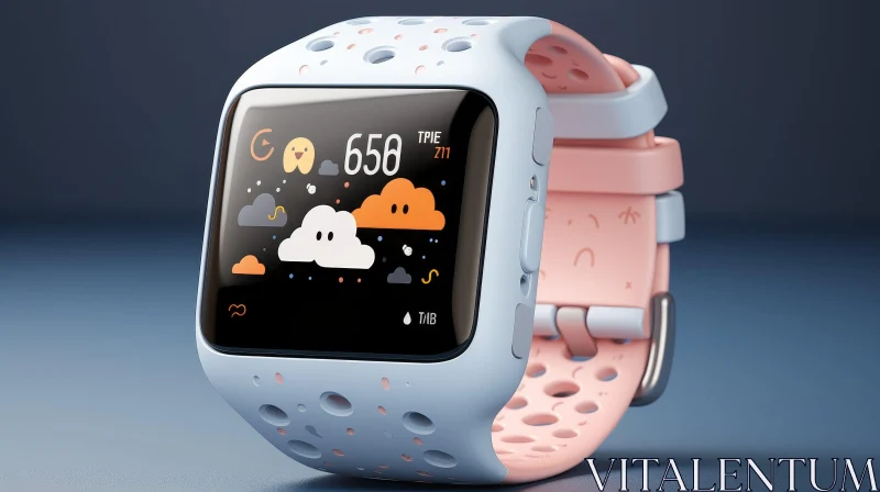 AI ART Blue and Pink Children's Smartwatch with Cloud and Sun Icon