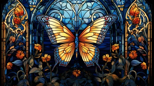 Colorful Stained Glass Butterfly Window Design