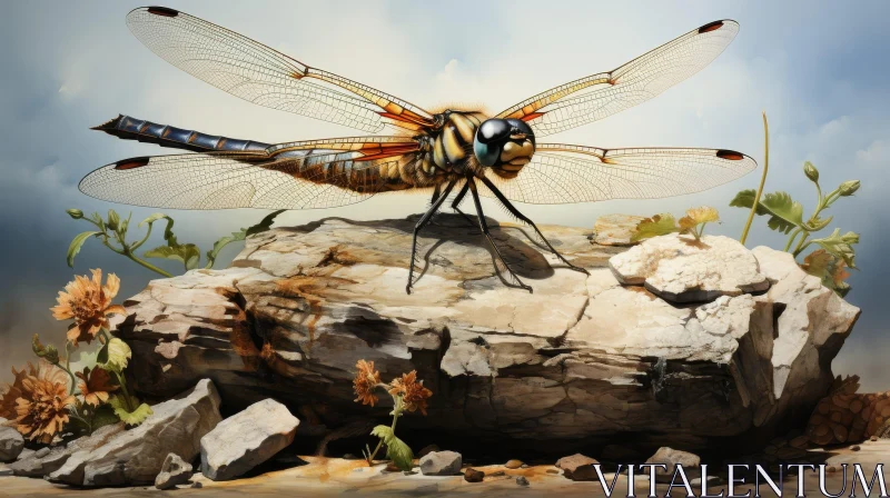 AI ART Dragonfly on Rock: Enchanting Nature Photography