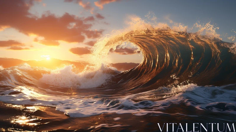 Golden Sunset Wave in the Ocean AI Image