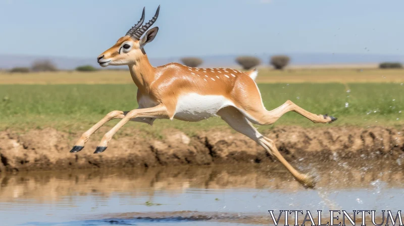 Graceful Gerenuk Antelope Running in River AI Image