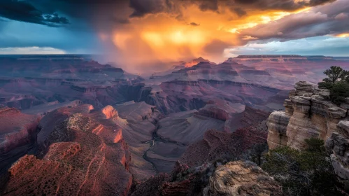 Grand Canyon Landscape: Majestic Beauty Under Stormy Sky