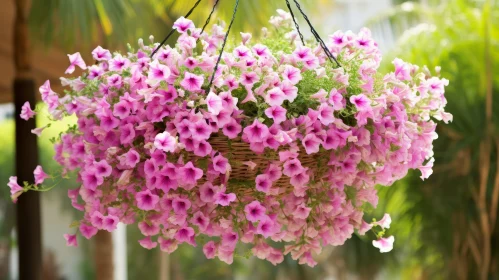 Pink Petunia Flowers in Hanging Basket - Nature Beauty