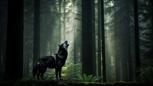 Wolf Howling in Forest Digital Painting