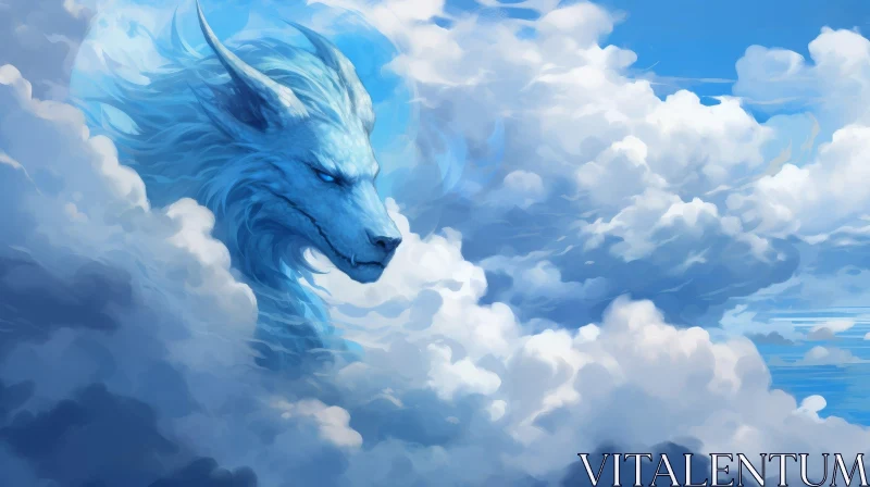 AI ART Blue Dragon Emerging from Clouds - Fantasy Digital Art