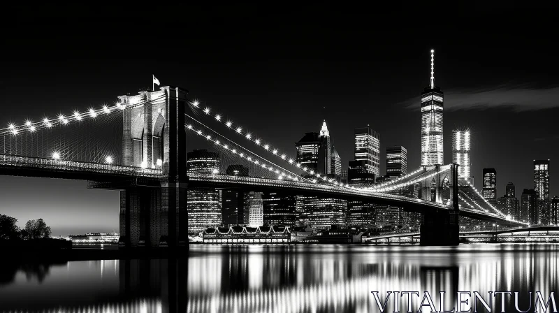 Brooklyn Bridge Night View - City Lights Reflection AI Image
