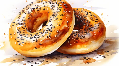 Delicious Watercolor Bagel Painting