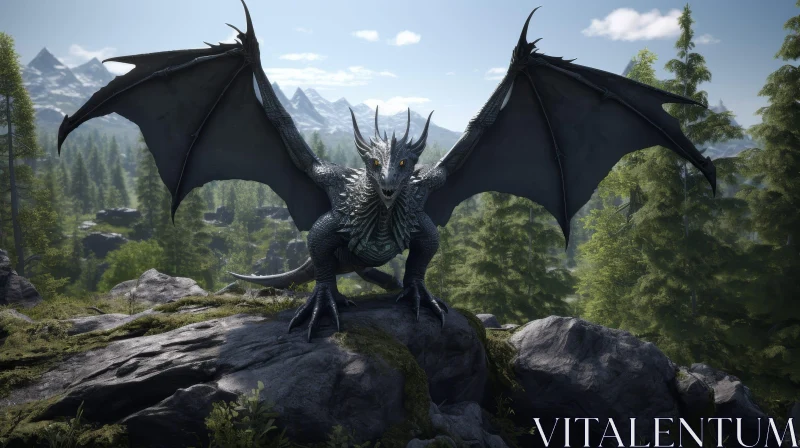 Dragon Digital Painting in Fantasy Mountain Scene AI Image
